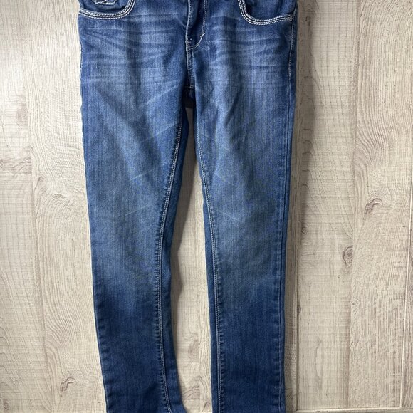 Levi Strauss Skinny Fit Mid Rise Denim Blue Jeans Girls Sz 14 Reg Adj Waist - Picture 1 of 7